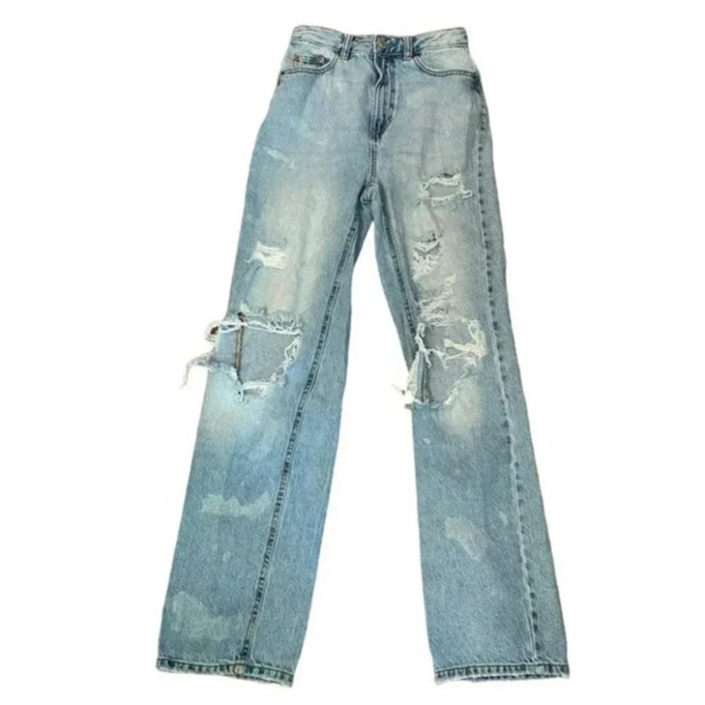 PacSun 90s Boyfriend Jeans 25 Light Wash Blue High Rise Ripped‎ Distressed Denim